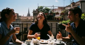 Barceloneses charlando en una terraza
